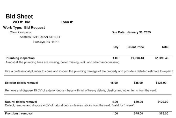 process property preservation orders, provide repair estimates